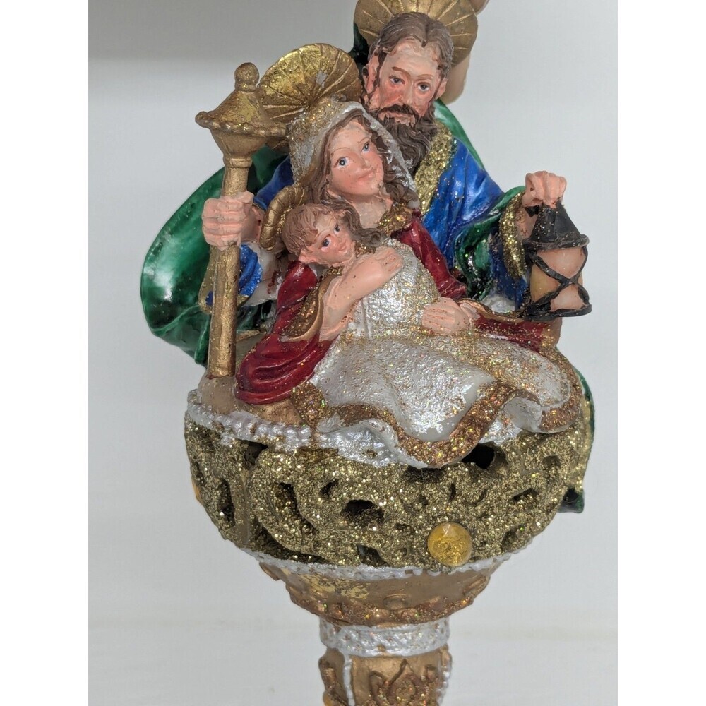 "Holy Family" Ornament Mary, Joseph, Jesus Glitter With Xmas Light Insert - Picture 2 of 5